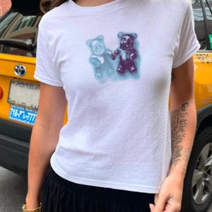 Gummy Bear Lovers Baby Tee, Vintage Inspired, Gummy Bear Graphic, Trendy Womens Tiny Baby T-Shirt,  Cute y2k Graphic Shirt.