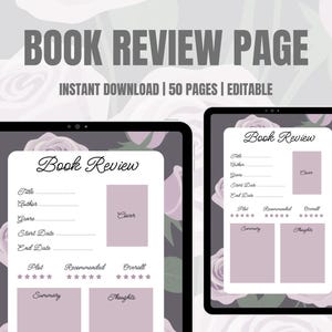Book Review Template for Bookstagram, Reading Log Template for Book Journals, Book Lover Gift