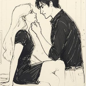May include: A black and white line drawing of a couple looking at each other. The woman is sitting on a table and tinstagram author template,audiobook social media template,romance author templates,wix book blog template,romance author instagram template,romance book promo,social media brand kit author,dark romance instagram post,dark romance author website,romance novel author templates,sports romance author,author branding kit,romance author templates bundle,author engagement,author