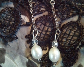 Pearl Earrings, Chain Earrings, Pearls, Wedding, Formal
