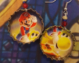 Mario & Yoshi Bottle Cap Earrings