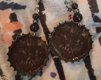 Darth Vader Bottle Cap Earrings, Star Wars