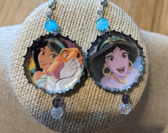 Princess Jasmine and Rajah Bottle Cap Earrings