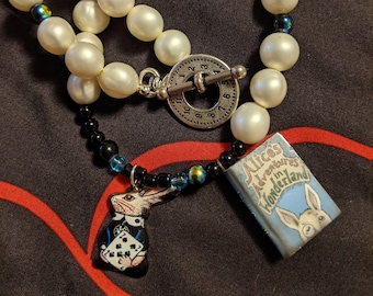Alice in Wonderland White Rabbit Necklace, Lewis Carroll