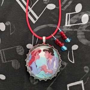 Little Mermaid Bottle Cap Necklace, Ariel & Eric, Disney, Under the Sea