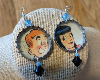 Archie & Veronica Vintage Style Bottle Cap Earrings