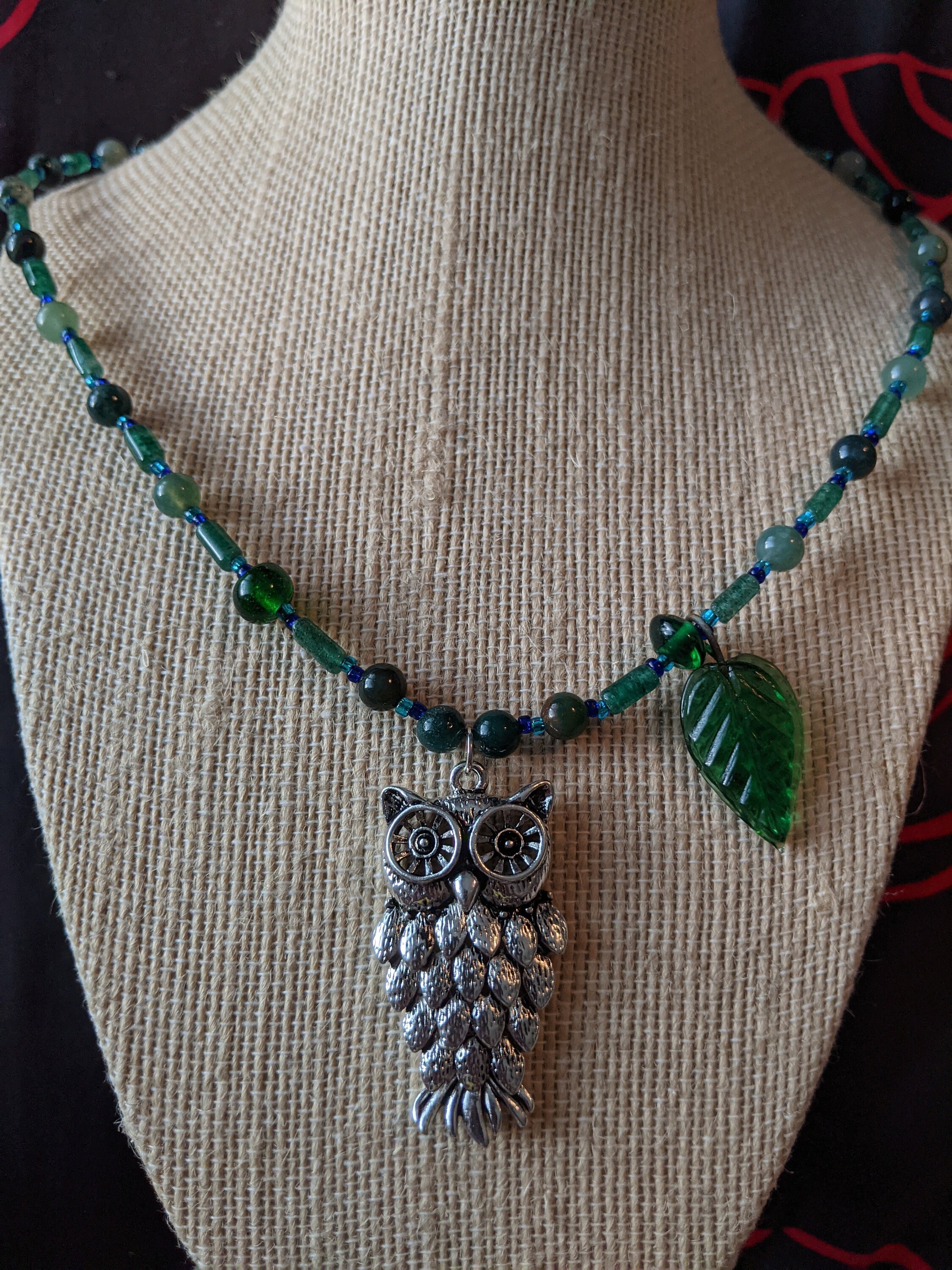 Owl Green Stone Necklace