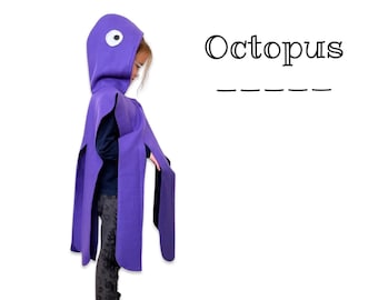 Purple Octopus Cape, Kids Halloween Costume or Dress Up Cape