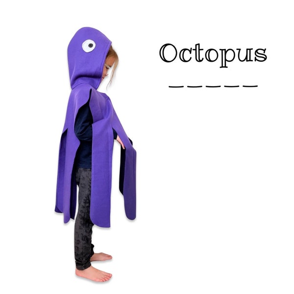 Purple Octopus Cape, Kids Halloween Costume or Dress Up Cape