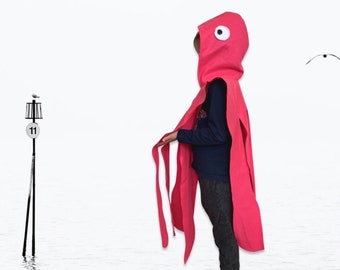 Pink Octopus Cape, Kids Halloween Costume or Dress Up Cape