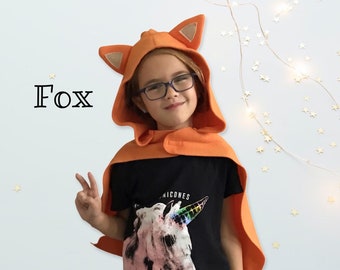 キツネのケープ、子供用ハロウィンコスチューム、またはドレスアップケープ