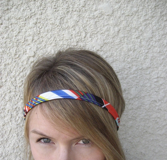 Items similar to The Skinny Headband Vintage Geometric Print Fabric