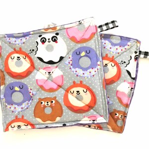 Donut Friends Potholder Set, Oven Mitts, Hostess Gift, Upcycled Home Goods