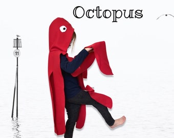 Red Octopus Cape, Kids Halloween Costume or Dress Up Cape