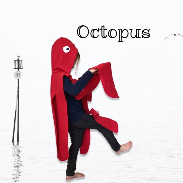 Red Octopus Cape, Kids Halloween Costume or Dress Up Cape