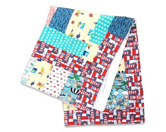 Boho Baby Quilt, Nautical Patchwork Quilt, Beach Nursery Decor, Gender Neutral Baby Shower Gift