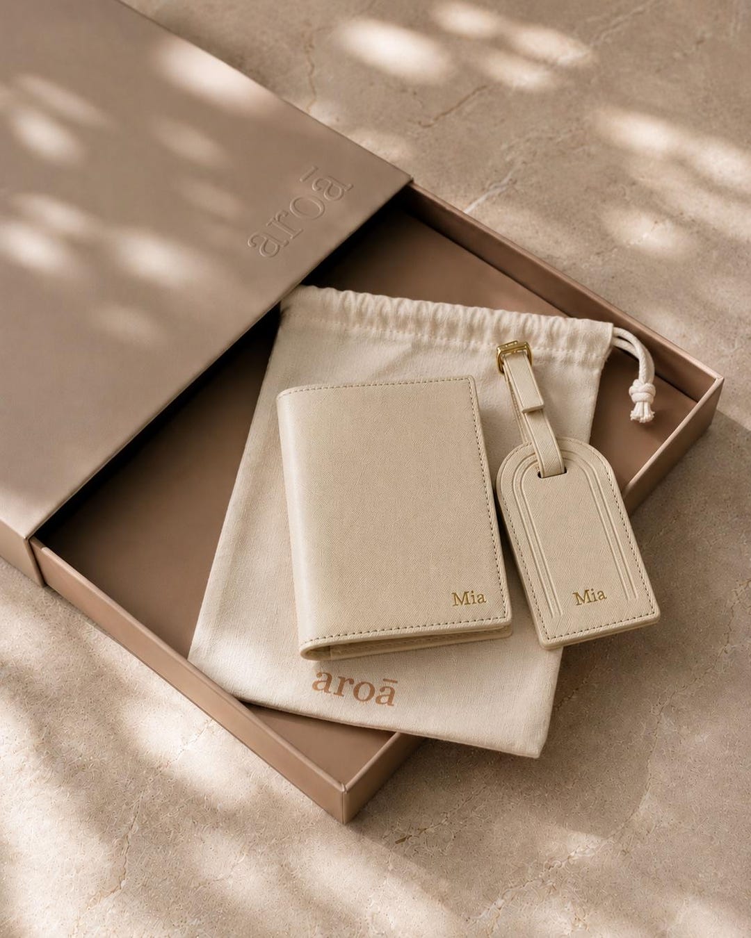 Personalized Passport Cover and Luggage Tag Set | Custom Travel Gift | Travel Accessories | - Ivory, Passport Cover + Tag