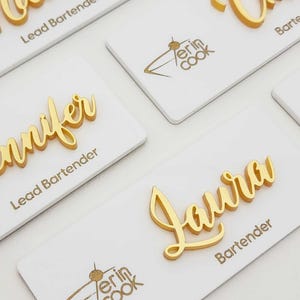 WHITE Badge with Magnet in Raised Lettering