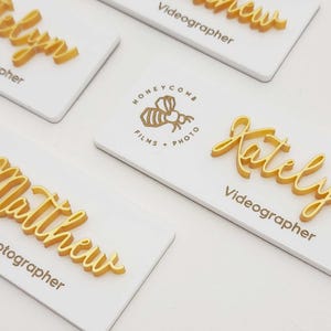 WHITE Badge with Pin-on in Raised Lettering