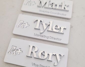 WHITE Backing w/PIN-On Raised Lettering Name Badge