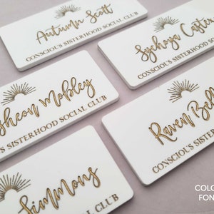 WHITE Badge with Magnet in Engraved Lettering