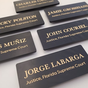 BLACK Badge with Magnet in Engraved Lettering