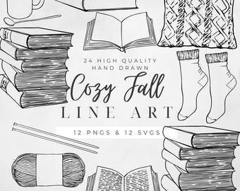 Gemütliche Herbst Illustrationen Linie Kunst - Handgezeichnete Symbole SVG und PNG - Herbst Clipart