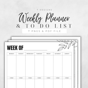 Weekly Printable Planner with To Do List - Simple line Black and Colors