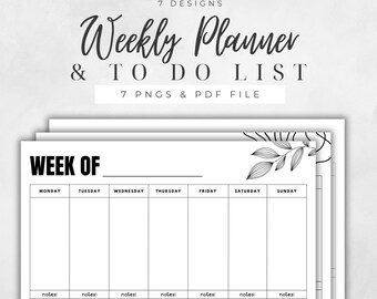 Planificador semanal imprimible con lista de tareas pendientes - Línea simple en negro y colores