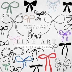 Bow Illustrations - Hand Drawn Bows Line Art SVG and PNG - Ink Drawn Ribbon Clipart