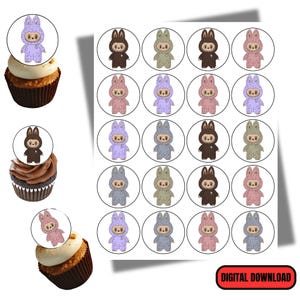 LABUBU Cupcake Topper, labubu Printable Cupcake Topper, cupcake toppers-round, Digital Download, drawn