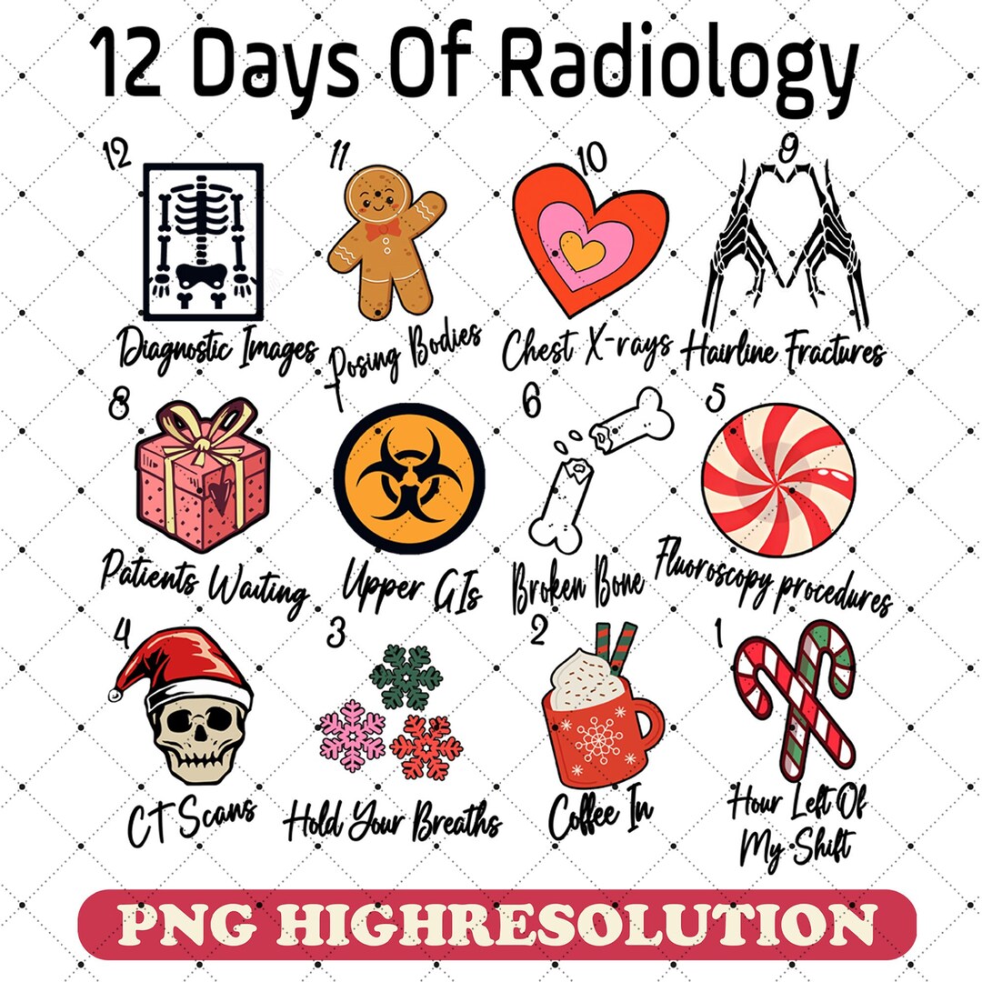 12 Days of Radiology Christmas PNG, Xray Tech Christmas Holiday Digital