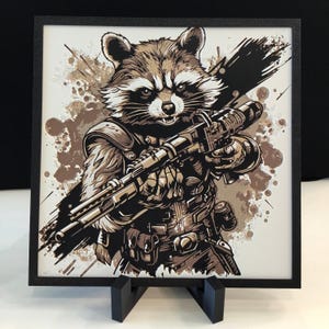 Rocket Raccoon Inspired Hueforge 3D Printed Art – Framed & Ready to display 8&quot;x8&quot;