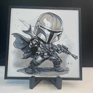 Mandalorian Chibi Style Star Wars Inspired Hueforge 3D Printed Art – Framed & Ready to display 8&quot;x8&quot;
