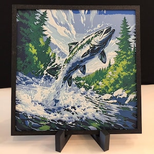 Fishing Hueforge 3D Printed Art– Framed & Ready to display 8&quot;x8&quot;