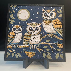 Owl Family Hueforge 3D Printed Art – Framed & Ready to display 8&quot;x8&quot;