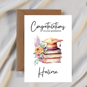 Cartão de formatura muçulmano personalizado, cartão de formatura islâmico para ela, nome personalizado, cartão de formatura para muçulmanos, vale-presente de formatura