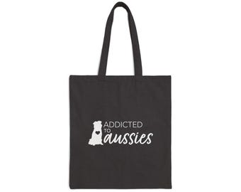 Bolsa de lona de algodón para amantes de los pastores australianos, Addicted to Aussies, bolsa de compras, ilustración australiana en blanco y negro, bolsa de compras reutilizable