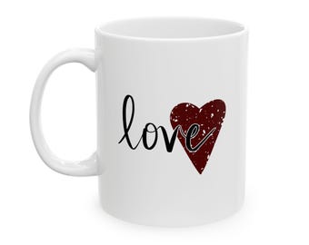 Love Script with Red Heart Mug | Ceramic Coffee Tea Cup