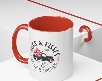 Hugs & Kisses Mug | Valentine Accent Coffee Mug 11oz