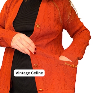 Vintage Celine Cardigan Designer French Knitwear Jumper Made in Italy Wool French Girl Style Italy Glam Euro Fashion Vintage Handknit Luxe