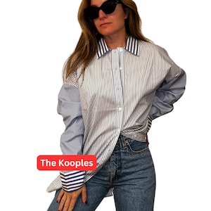 Kooples Button Down Multi Striped Shirt French Girl Classic Preppy Style The Kooples Fall Fashion Striped White Blue Button Up Office Chic