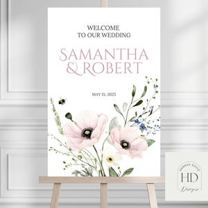 Plaque de bienvenue florale personnalisée pour mariage : décoration élégante personnalisée