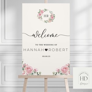 Plaque de bienvenue de mariage personnalisée : design floral minimaliste moderne
