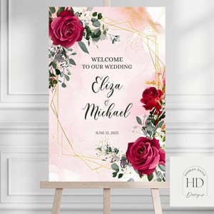 Plaque de bienvenue florale personnalisée pour mariage : décoration personnalisée élégante