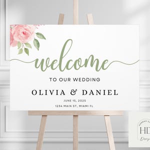 Plaque de bienvenue de mariage personnalisée : design floral minimaliste moderne