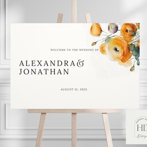 Plaque de bienvenue de mariage personnalisée : design floral minimaliste moderne