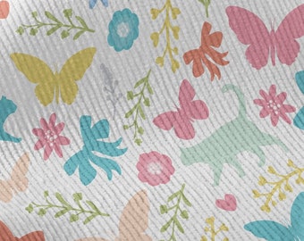 Corduroy Fabric for Shirts, Pants, Trousers, Skirts, Jackets, Coats - Pastel Floral Cats - 58" Digitally Printed