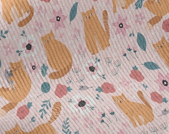 Corduroy Fabric for Shirts, Pants, Trousers, Skirts, Jackets, Coats - Springtime Cats - 58" Digitally Printed