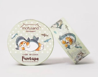 Mofusand Cats Masking Tape / Washi Tape / Deco Tape - 15mm - Paper Tape for Scrapbooking, Journaling and Card Making